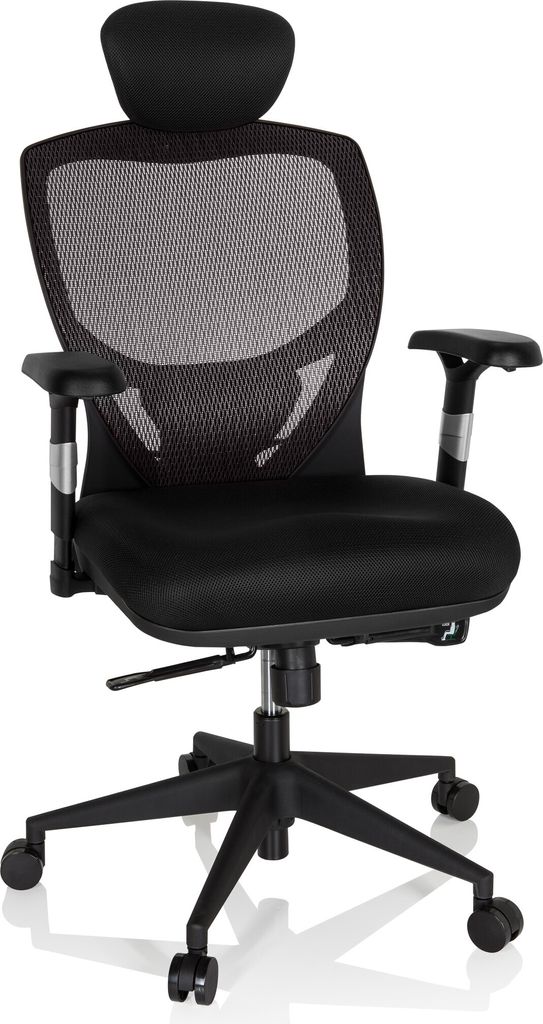 hjh OFFICE High End Bürostuhl VENUS BASE Ergonomischer Schreibtischstuhl mit Armlehnen Stoff / Netzstoff Grau/Schwarz Drehstuhl für Büro, Zuhause