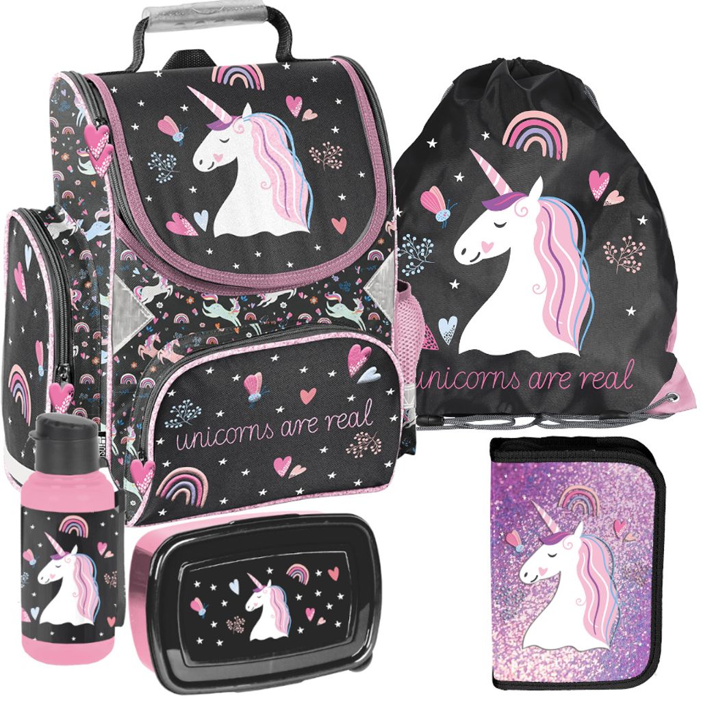 Schulranzen 5-tlg. Set für Mädchen & Jungen EINHORN unicorn Produktbild 