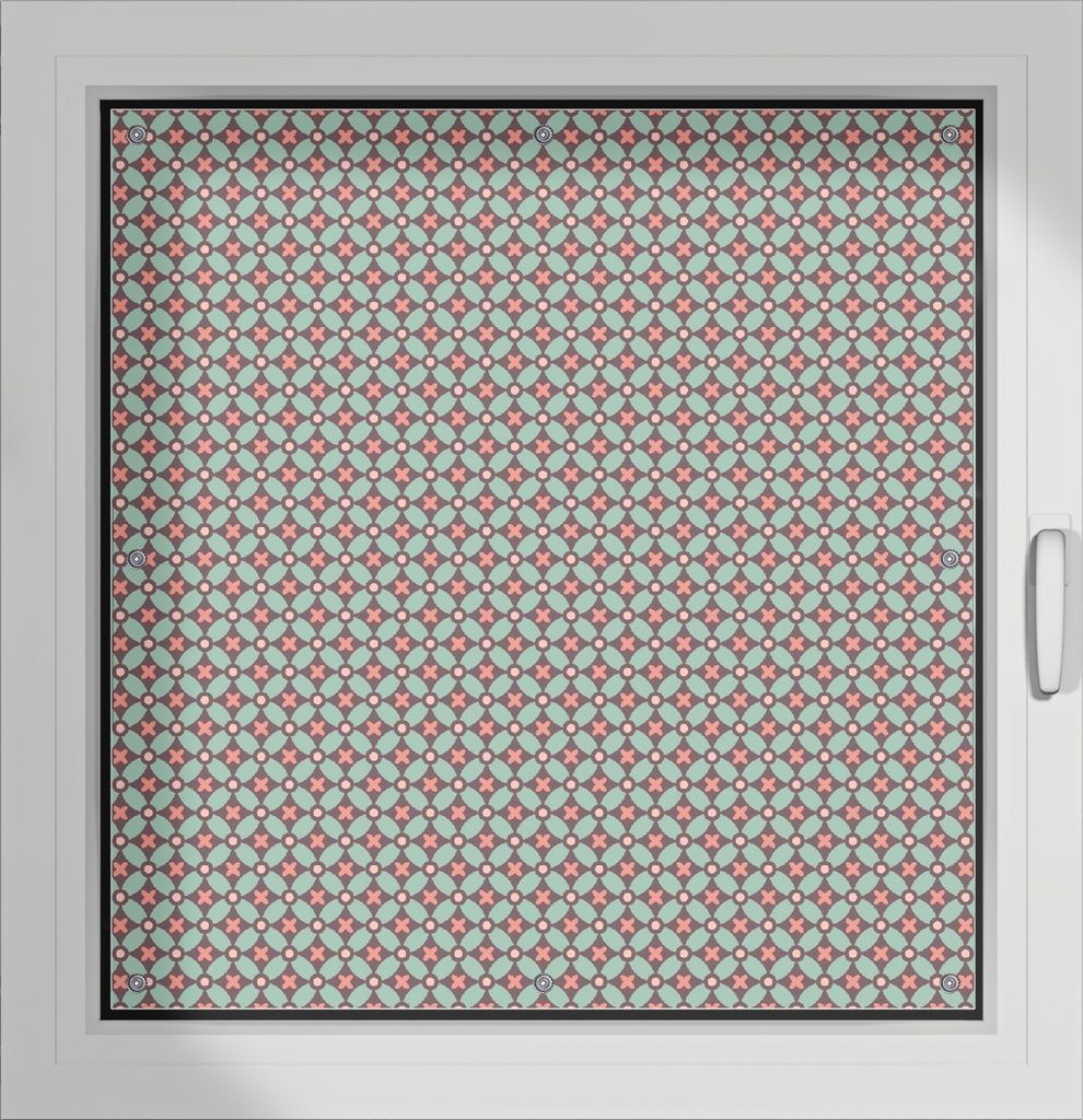 Wallario Lichtschutzbild, Dekorativer Sichtschutz Sonnenschutz 96 x 100 cm mit Motiv: Muster mit Kreuzen, Kreisen und Vierecken, in rot, braun und ...