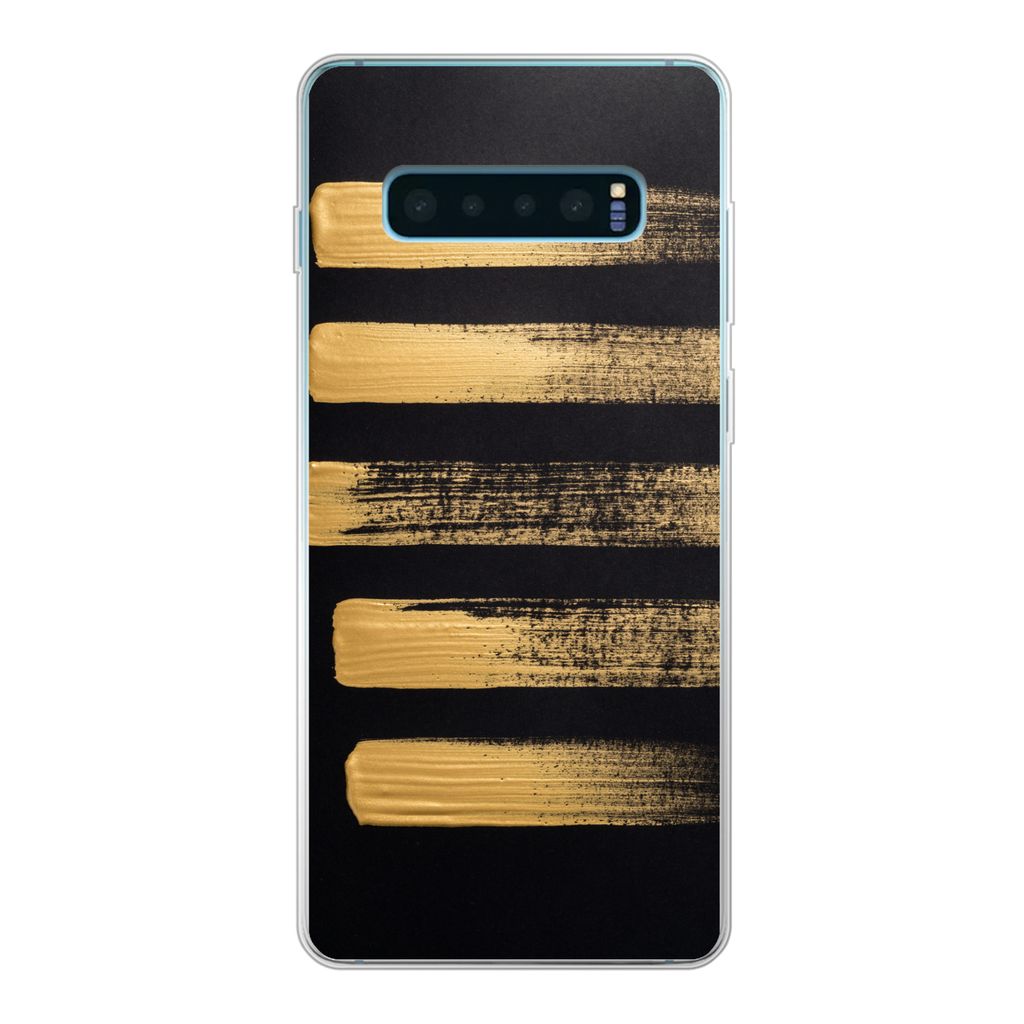 MuchoWow Handyhülle Schutzhülle Hülle für Samsung Galaxy S10 Plus Muster aus goldener Farbe auf schwarzem Hintergrund Silikon Softcase Handy ...