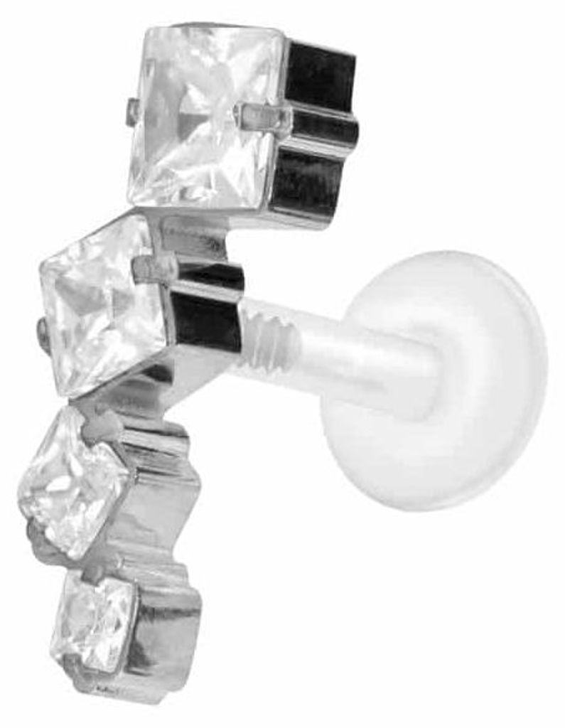 Ohrpiercing, Nasenpiercing PTFE Labret mit Innengewinde + Titan-Aufsatz KRISTALLBOGEN Silber Stablänge: 6mm | Stabstärke: 1,2mm