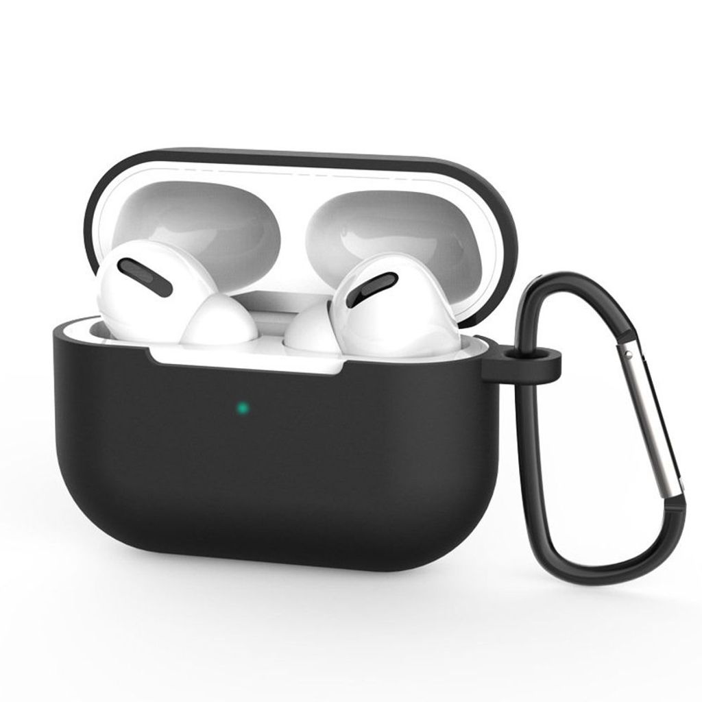 Etui für Airpods Pro Silikonweiches Etui für Kopfhörer + Karabinerhaken Schwarz (Etui D)