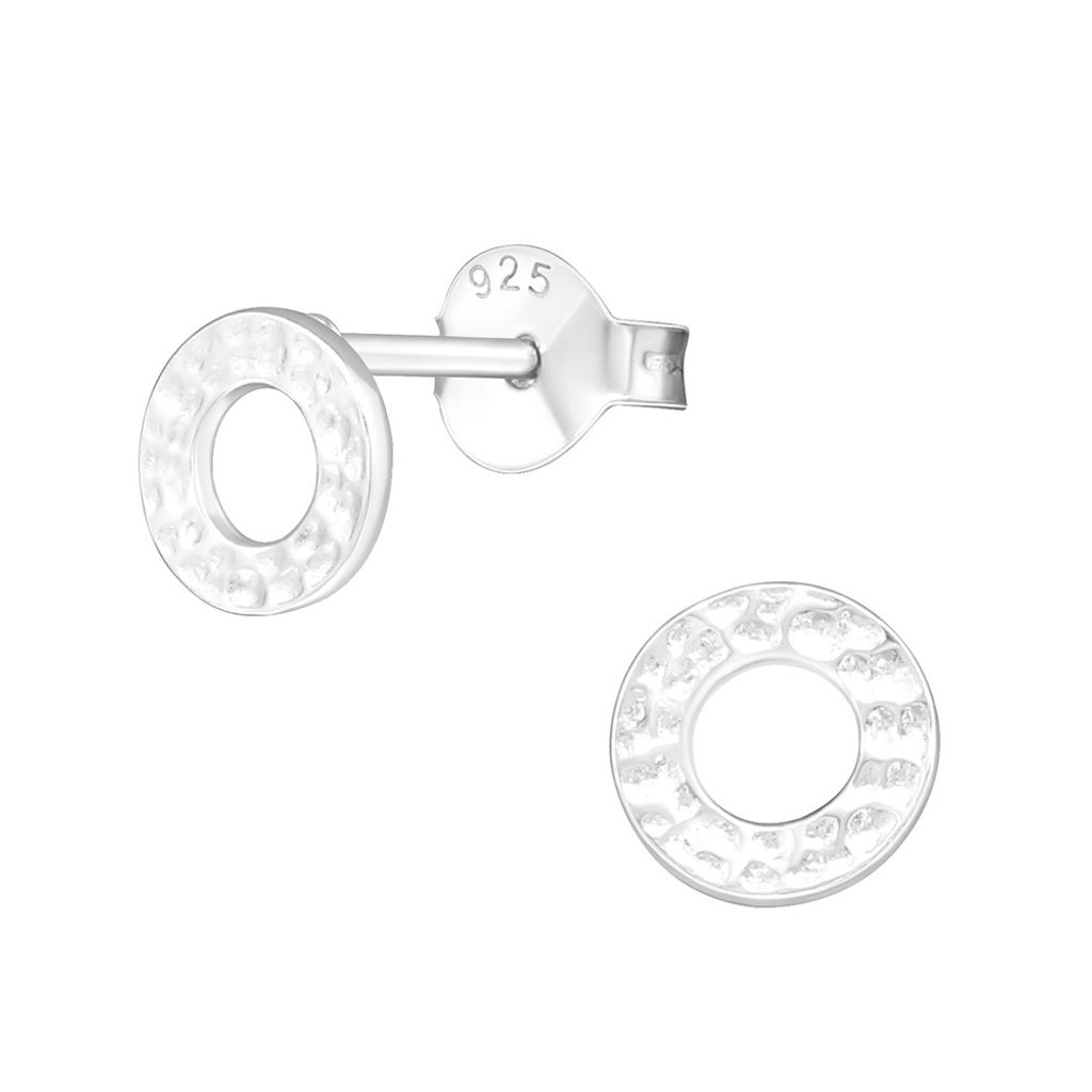 Ohrstecker Kreis gehämmert: 925 Silber Ohrringe offen Produktbild 