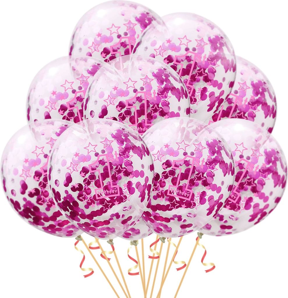 Oblique Unique 10x Konfetti Luftballons für 1. Geburtstag 1st Birthday Ballons rosa
