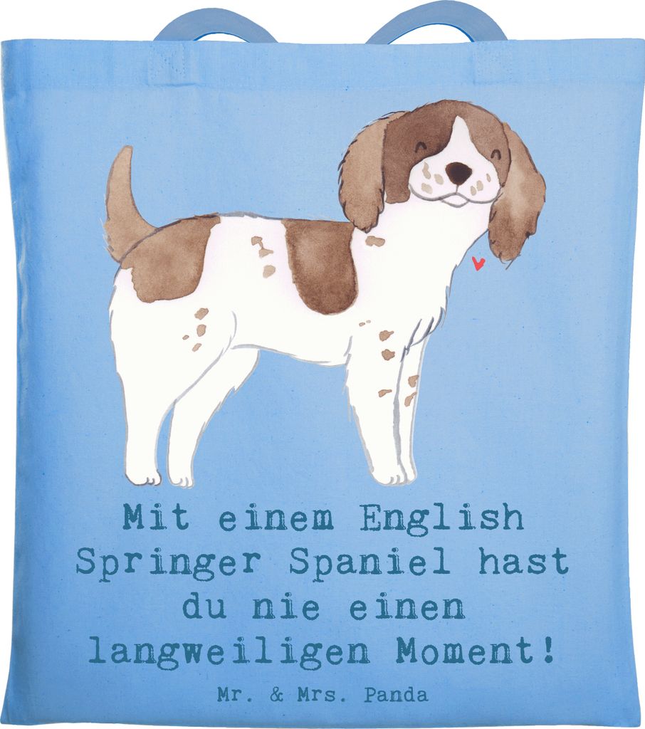 Mr. & Mrs. Panda Tote Bag English Springer Spaniel Spaß - Sky Blue - Geschenk, canvas tasche, Büchertasche, Hunderassen Beschreibung, Eigenschaft...