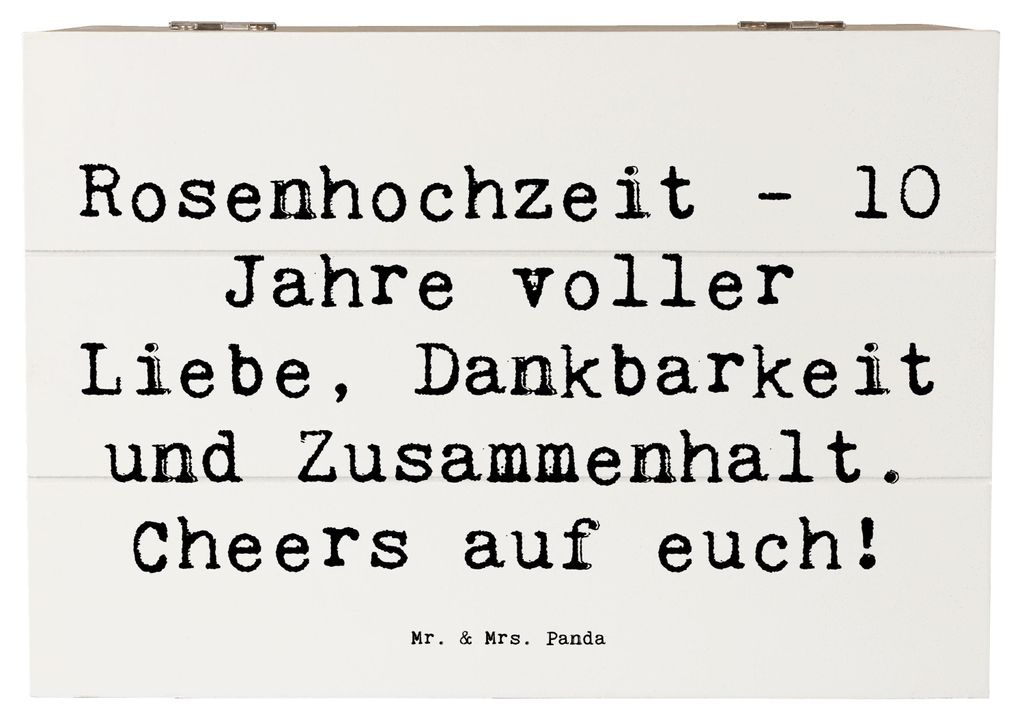 Mr. & Mrs. Panda Box Spruch 10. Hochzeitstag Rosenhochzeit 22 x 15 cm - Weiß - Geschenk, feiern, fotobox, Heiraten, Dankbarkeit, Holzkiste, mit De...