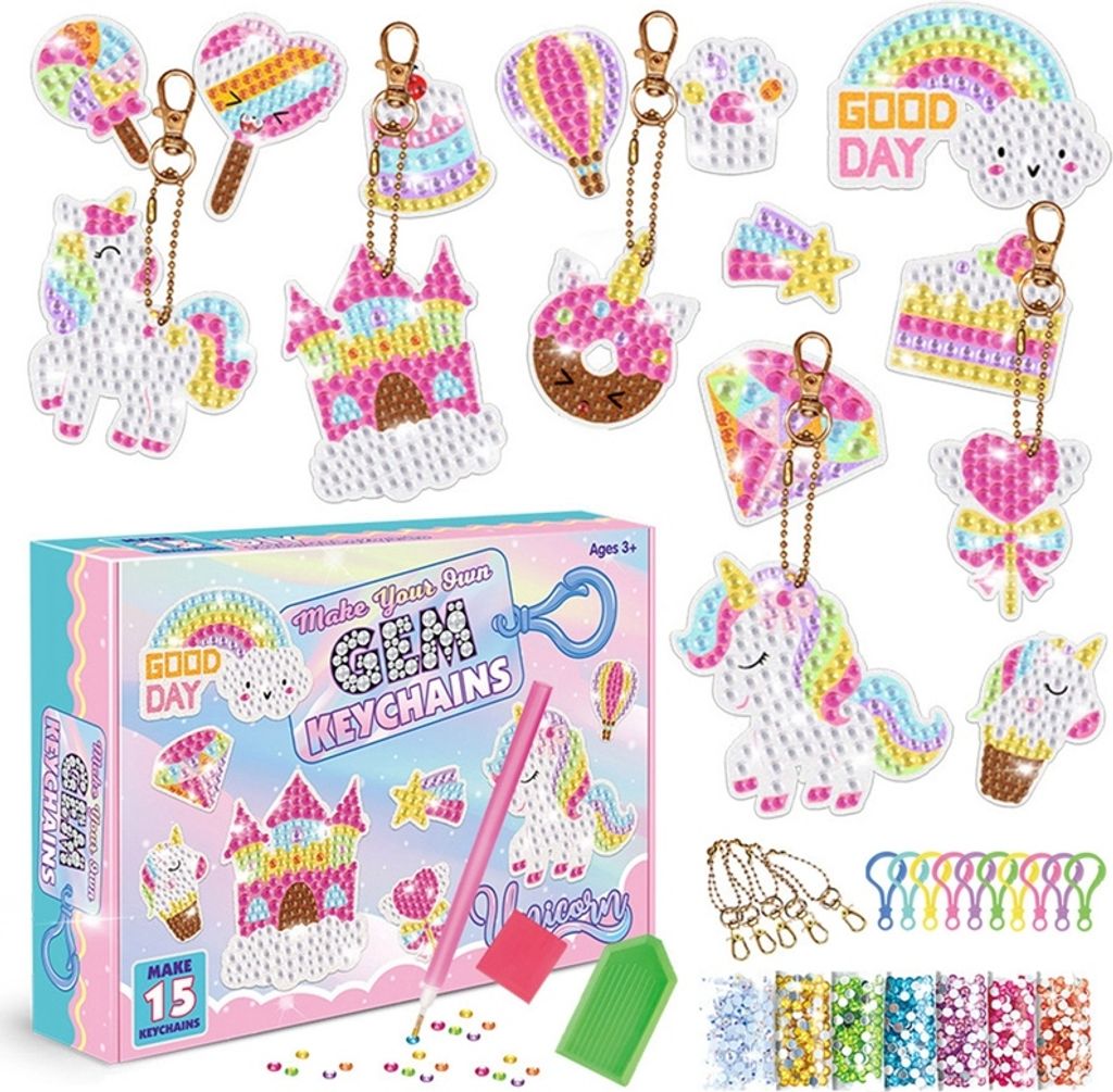 5D DIY Diamond Painting Schlüsselanhänger Set, Diamond Painting Schlüsselanhänger, 5D Diamond Diamond Painting mit DIY Tools, Party Bag Kindergeburtstagsfeier