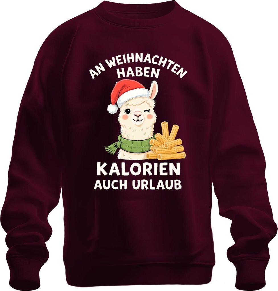 An Weihnachten haben Kalorien Urlaub Alpaka Lama lustig Uni Sweatshirt Pullover, Burgundy, M