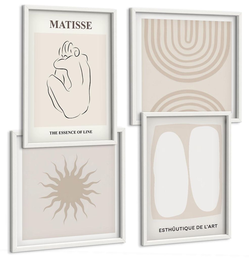 Bilder Set 4-teilig im weißen Rahmen – Wandbilder 4 Stück – gerahmte Poster für Wohnzimmer, Schlafzimmer und Flur – 50x50 cm - 40x60 cm ...
