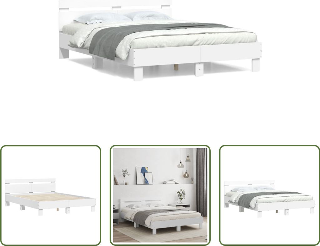 The Living Store Bettgestell mit Kopfteil Weiß 150x200 cm Holzwerkstoff