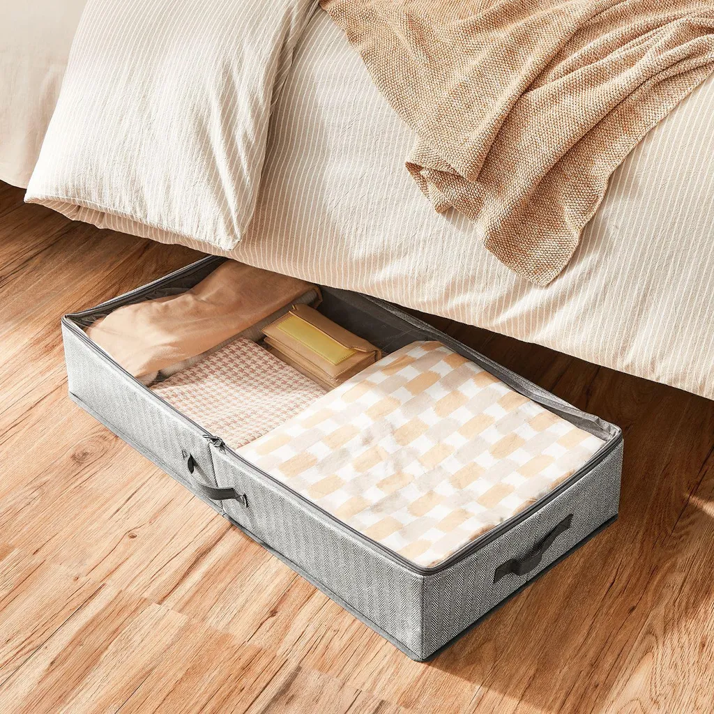 Ensemble de 2 commodes sous lit grises avec couvercle transparent 60L - 4