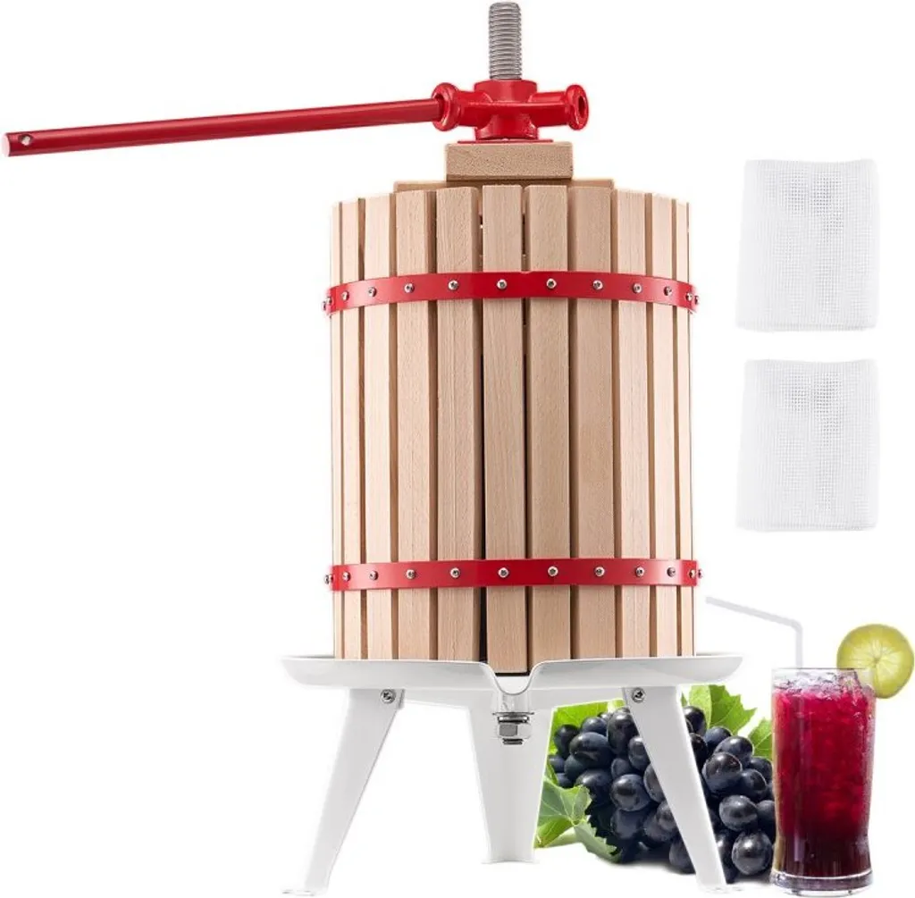 Pressoir manuel pour vin de fruits 18L avec panier bois de chêne