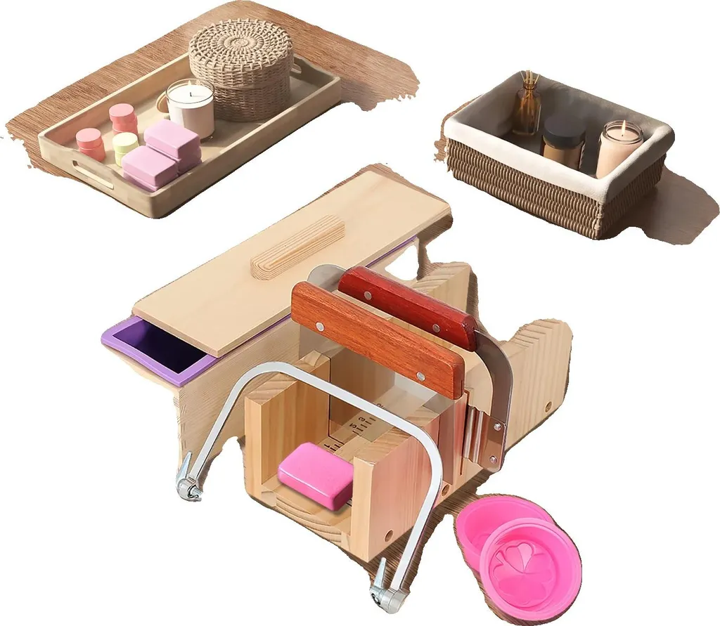 Set di stampi per sapone, 9 parti, taglierina regolabile, materiale in legno di pino, stampo in silicone con capacità di 1,4 l, atossico