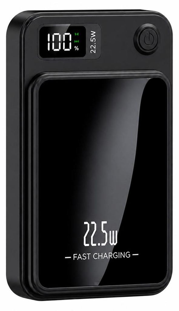 Magnetische Powerbank 10000mAh Mini PD 22.5W Schnellladen mit LED Display Wireless Power Bank – Schwarz / 10.000 mAh