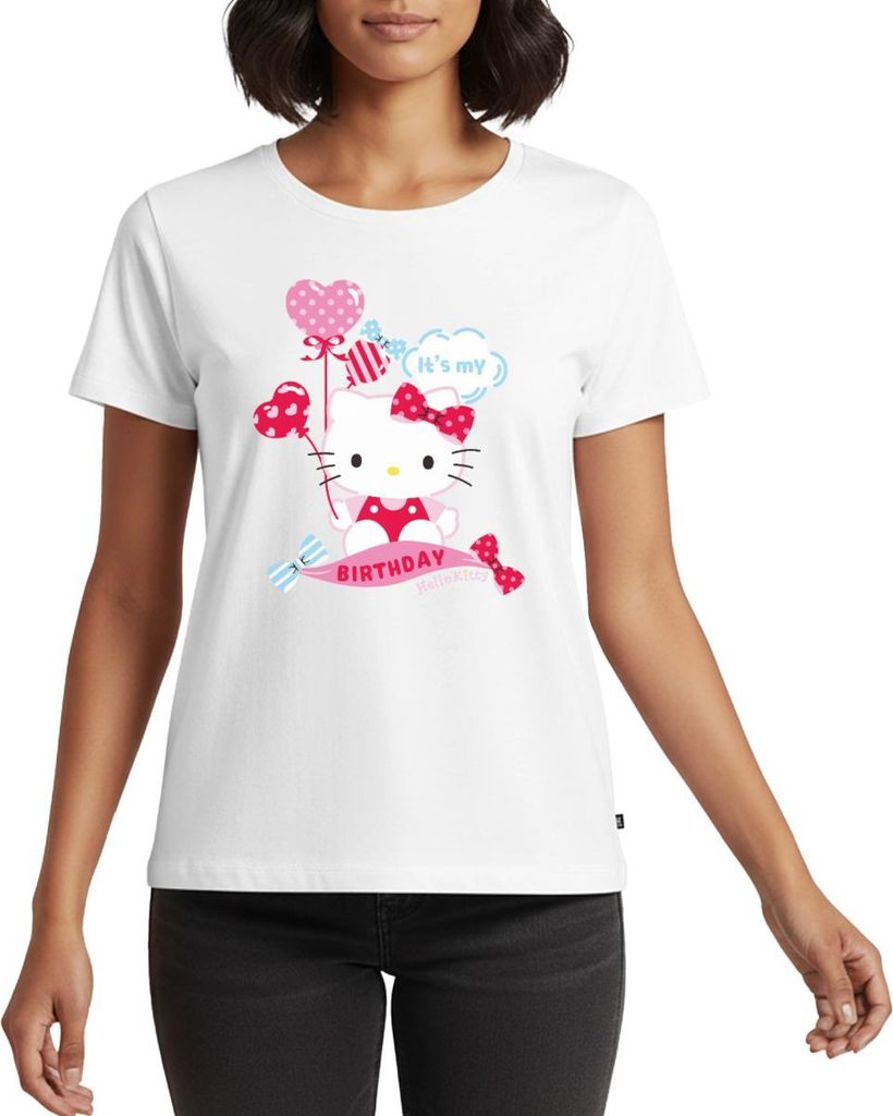 Spreadshirt Hello Kitty Mit Ballons Mein Geburtstag Frauen Premium T-Shirt, M, Weiß