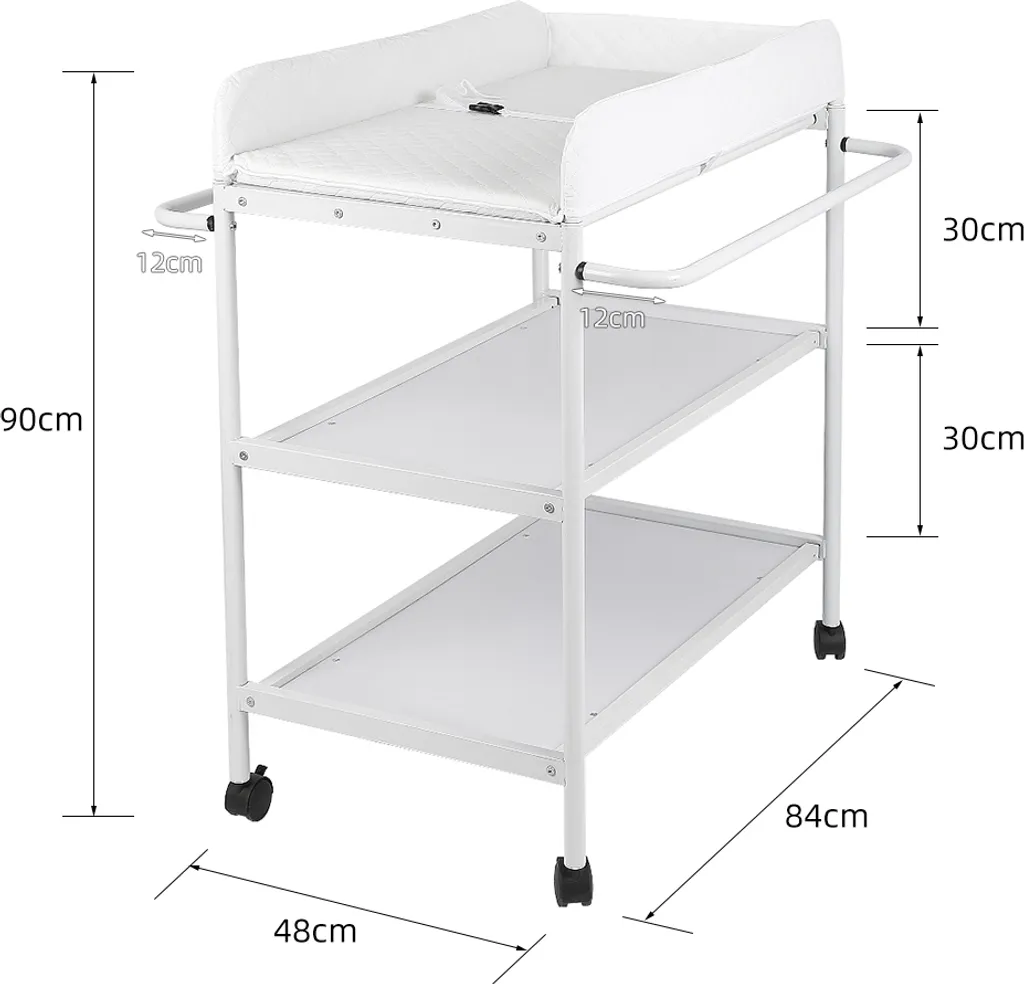 Table à langer mobile avec auge de soins et ceinture sécurité blanche - 6