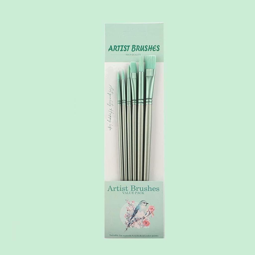 INF 6er Set Grüne Aquarellpinsel - Nylon, Metall & Holz - Für Kunst & DIY