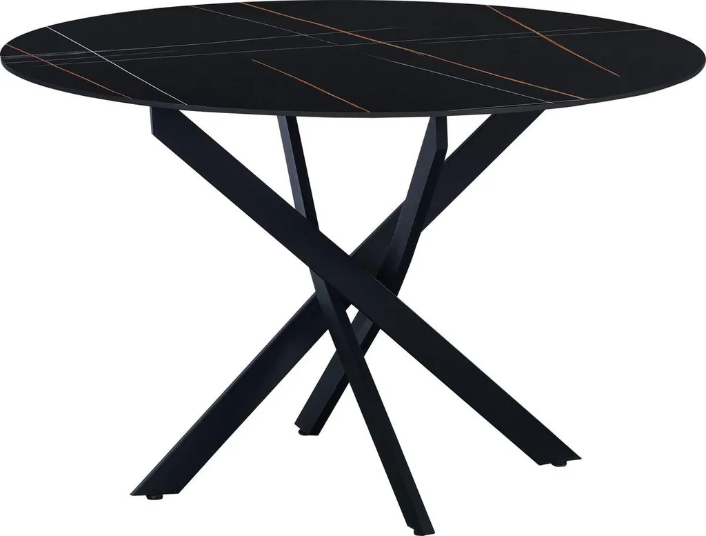 Table de jardin ronde 4 places noire aspect marbre Happyment 110x76 cm