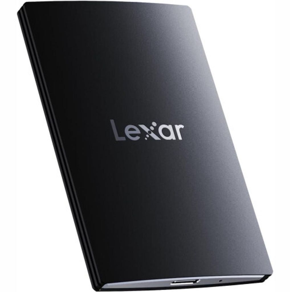 A black Lexar external SSD is shown against a white background.