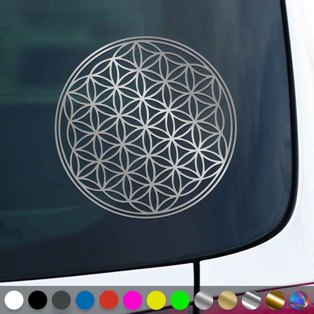 PantherPixel Blume des Lebens Aufkleber Lebensblume Yoga Sticker Auto Geschenkidee Farbe Silber