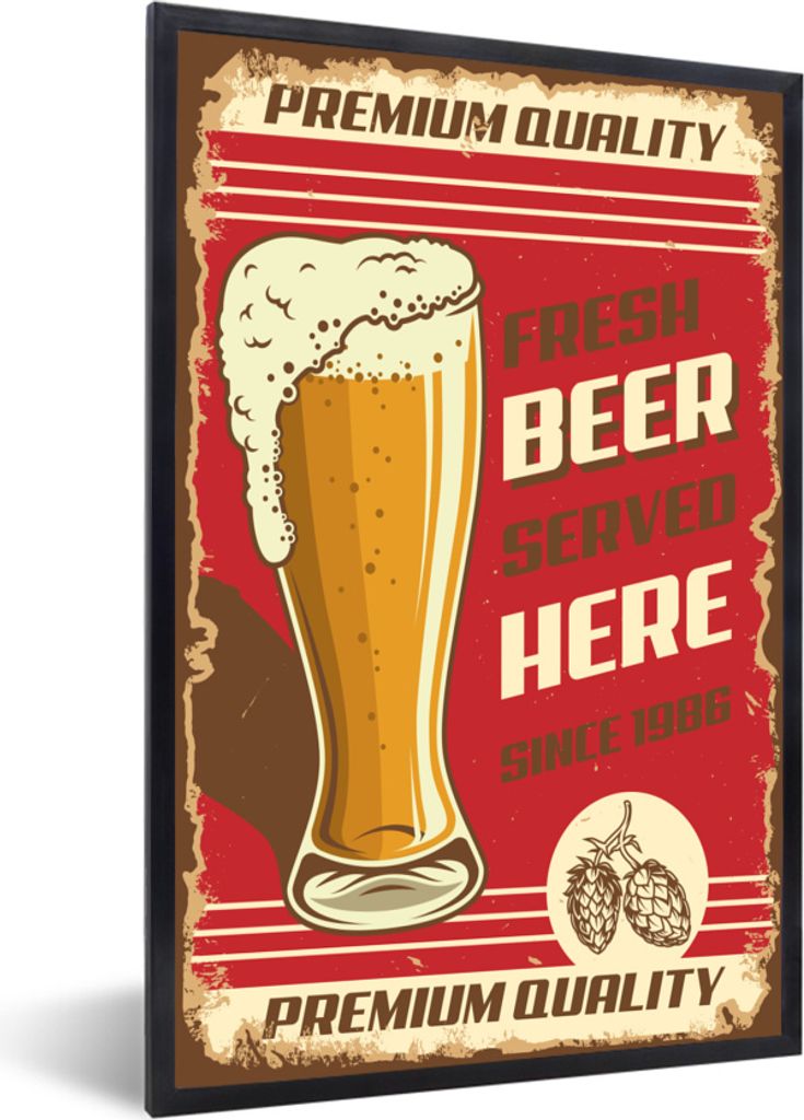 MuchoWow MuchoWow Gerahmtes Poster Weinlese - Zitate - 'Hier wird seit 1986 frisches Bier in Spitzenqualität serviert' - Sprichwörter 40x60 c...