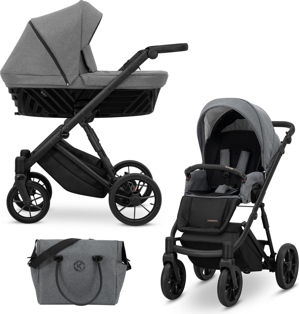Kinderwagen IVENTO Sportwagen Babywagen Babyschale Komplettset Kinder Wagen Set 2 in 1 (Deep Graphite, Rahmenfarbe: Schwarz)