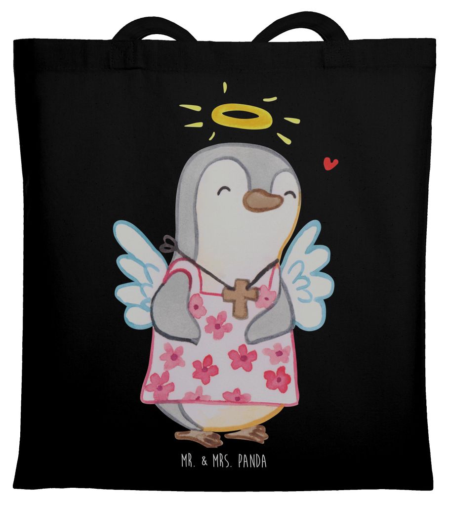 Mr. & Mrs. Panda Jutebeutel Pinguin Konfirmation - Schwarz - Geschenk, Vertrauen, Laptoptasche, umhängebeutel, Schutzengel, Stoffbeutel, Zuversich...