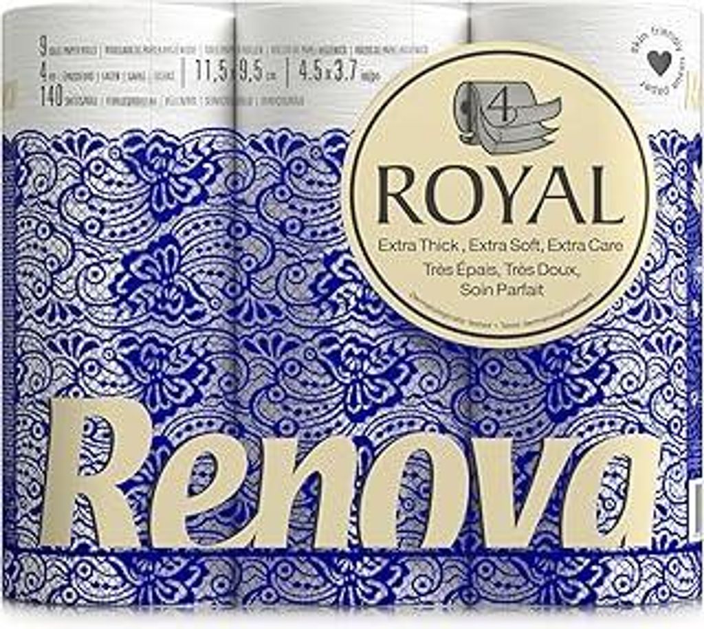 Renova ROYAL Toilet Paper 9 Rolls, White, Regular