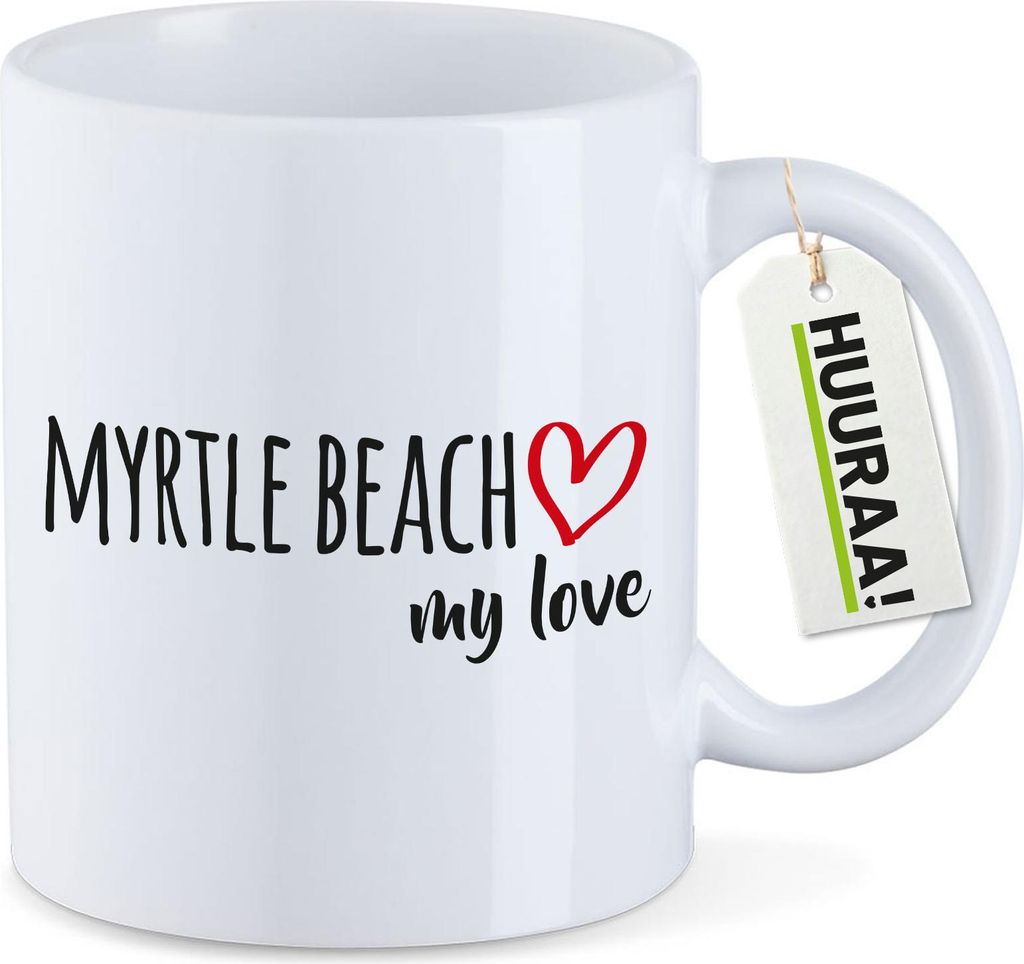 Huuraa Kaffeetasse Myrtle Beach my love 330ml Weiß Keramik Kaffeebecher Geschenkidee