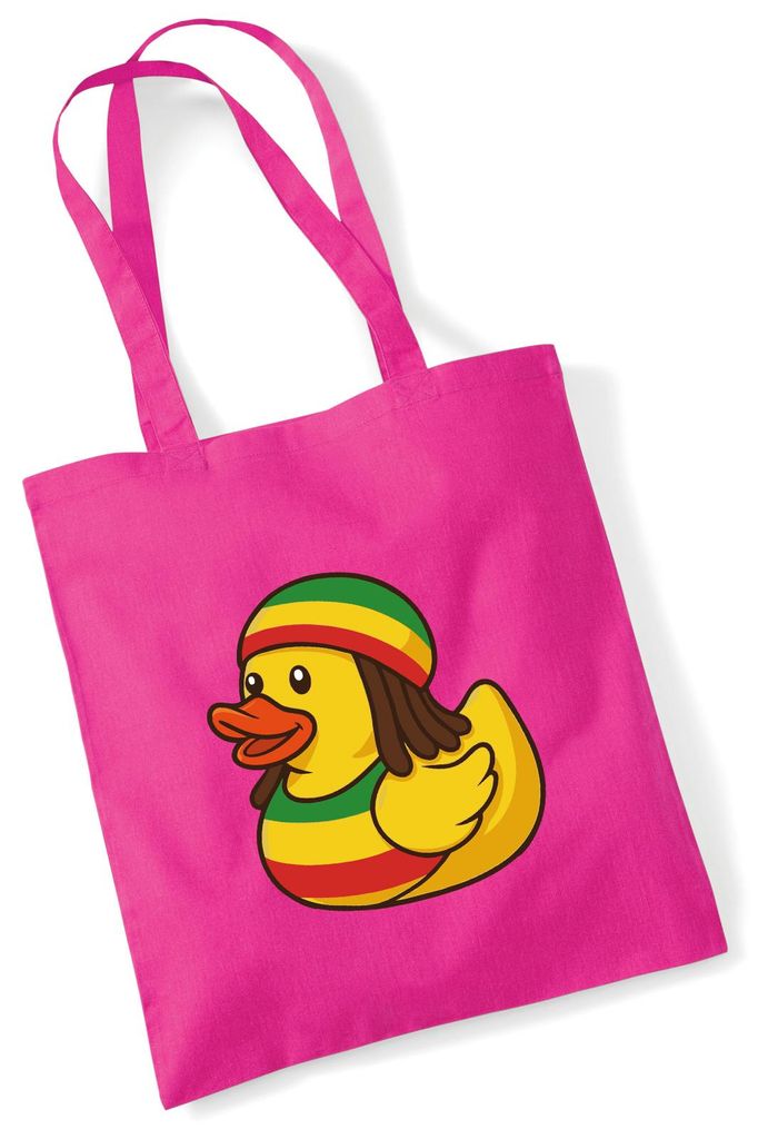 Huuraa Jutebeutel Quietscheente Reggae Gummiente Rastafari 10 Liter Fuchsia Baumwolle Tasche Geschenkidee
