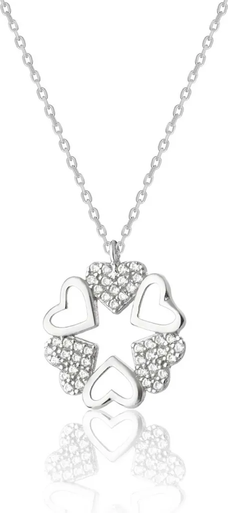 Collier cœur or rose et argent 925 serti de zircone étincelante série Amour