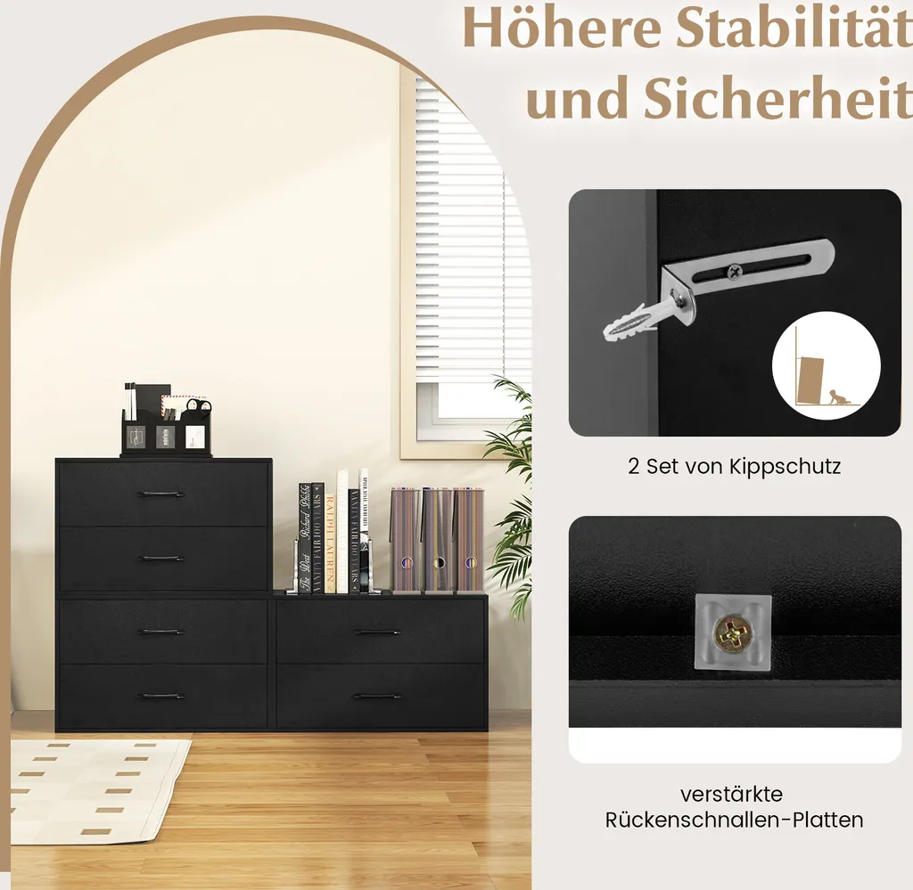 Meuble Bas de Rangement pour Chambre ou Bureau avec 2 Tiroirs Noir - 6