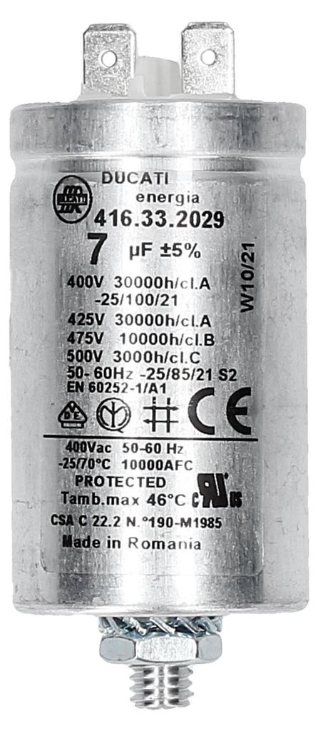 A close-up studio shot of a cylindrical capacitor.