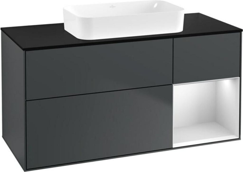 V&B Waschtischunterschrank Wandbeleuchtung Finion 120x60 cm, Rg re wh. m Lac, md bl. m Lac