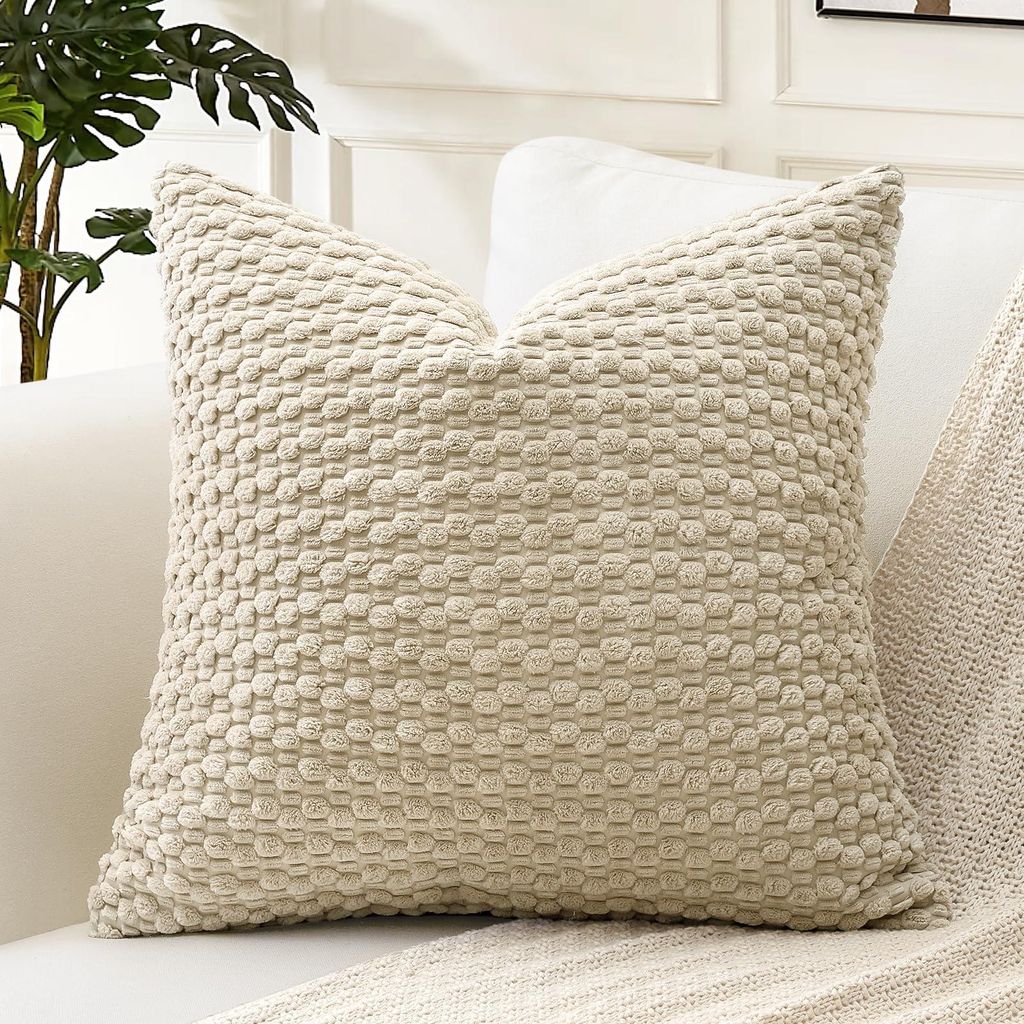 Kissenbezug aus Cord, genarbte Struktur, 50 x 50 cm, geometrisches Muster, weiches Sofakissen, geeignet für Sofa, Schlafzimmer, Wohnzimmer, Büro,...