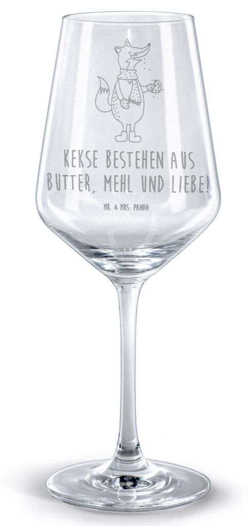 Mr. & Mrs. Panda Weinglas Fuchs Keks - Transparent - Geschenk, Rotwein Glas, Kekse, Liebe, Plätzchen, graviertes, Kelch, Winter, Frieren, Weihnach...