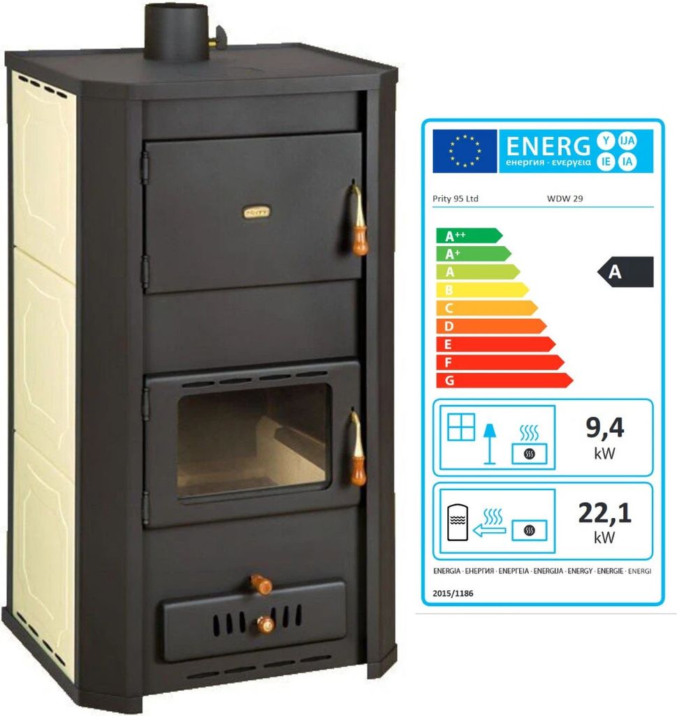 Holzofen PRITY WD W29 mit Wasserwärmetauscher Zentralheizung Ofen - 31.5 Kw