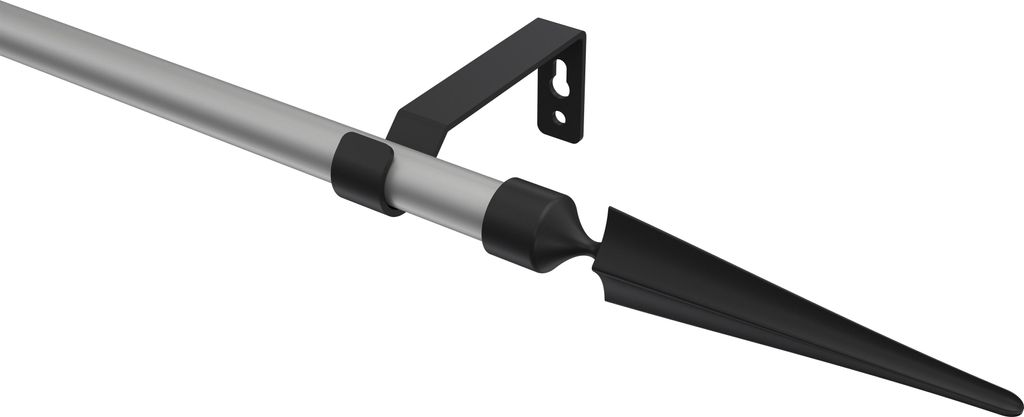 Interdeco Gardinenstange / Vorhangstange Silbergrau / Schwarz, Typ Olymp Lorenzo (Speer), 16 mm Ø 1-läufig, 140 cm