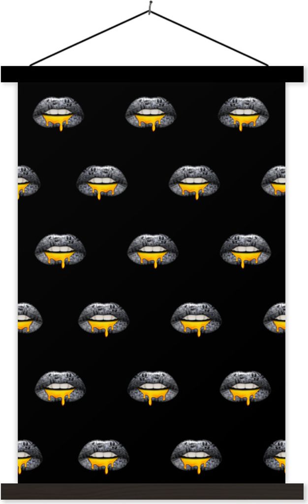 MuchoWow Textilposter Lippen - Gold - Muster 40x60 cm mit schwarzem Rahmen - Wanddekorationen