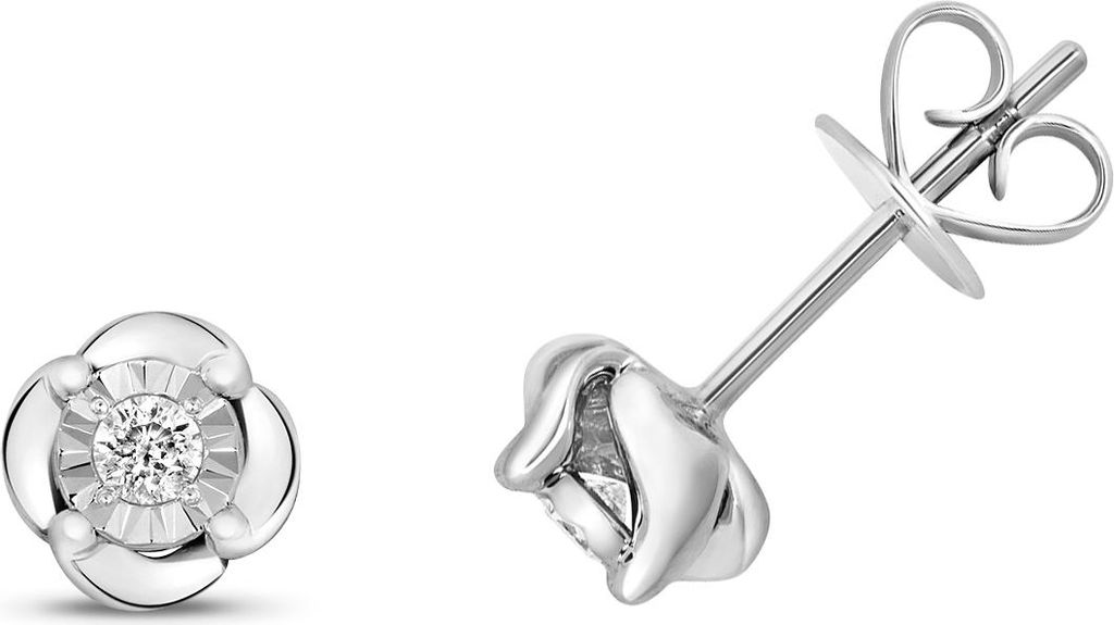 Schöne 9 Karat (375) Weißgold Damen - Diamant Paar Ohrstecker Brillant-Schliff 0.10 Karat GH - I1 - 6mm*6mm; TRS15737