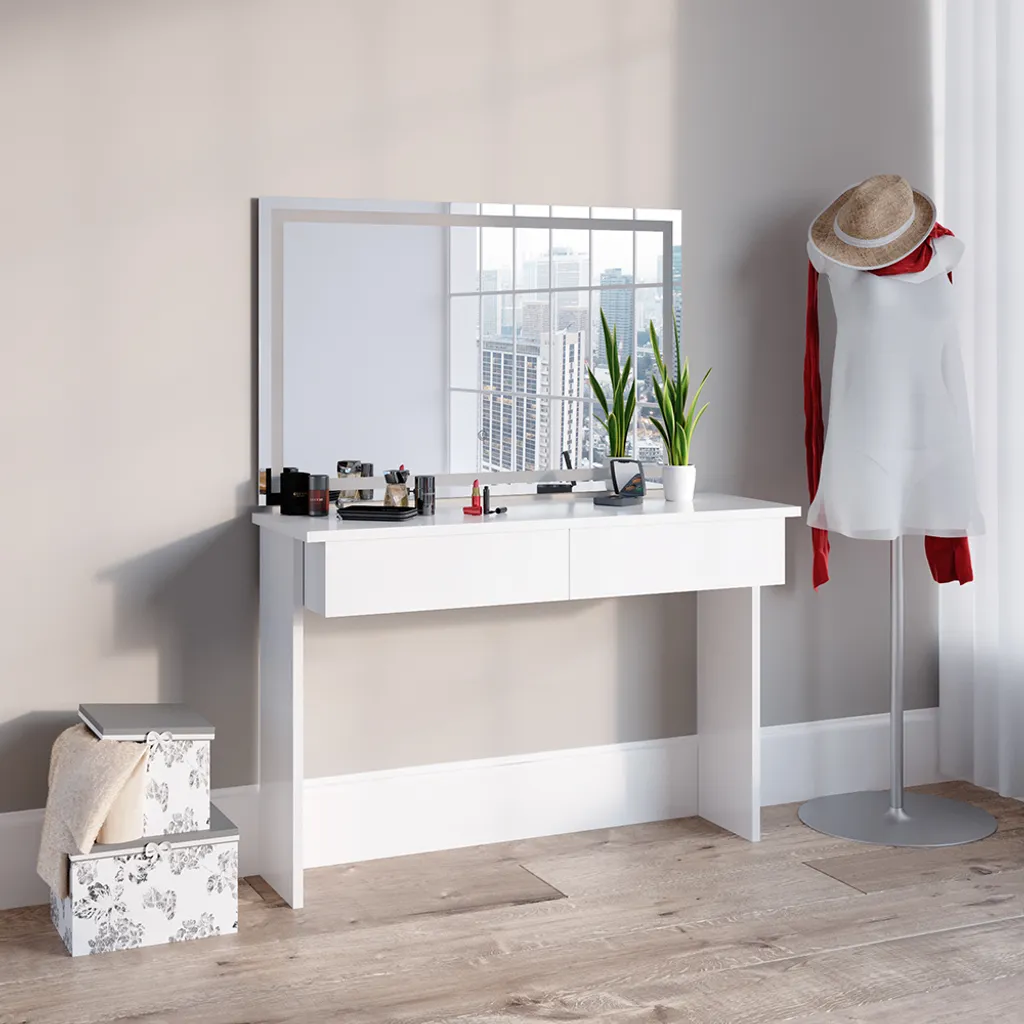 Coiffeuse blanche miroir LED intégrée, fini le manque de lumière