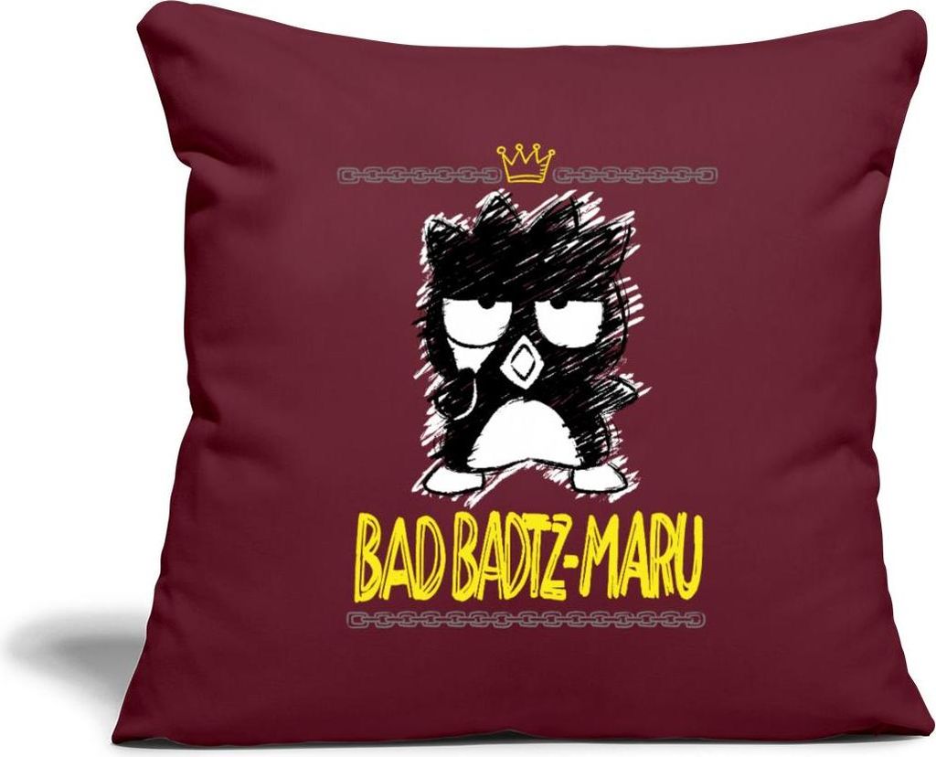 Spreadshirt Bad Badtz Maru Skizzen Stil Kissenbezug 45x45 cm, One size, Burgunderrot