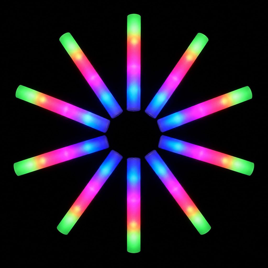 LED-Foam-Sticks 10er-Set, 3 Lichtmodi, bunt leuchtend