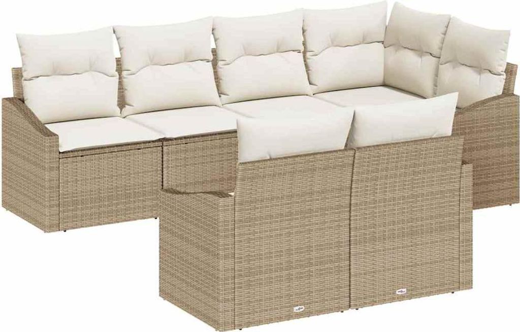 "2026 MODERNE" Gartensofa Set - Balkonmöbel/Loungeset - elegantes Design - mit Kissen 7 pcs Beige und Weiß Poly-Rattan - 62x62x85cm - Gartensofas...