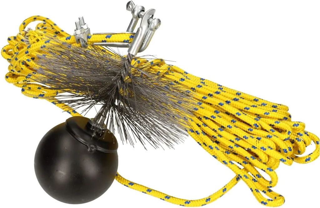 KOTARBAU scopa per camini SET 250 mm, lunghezza corda - 22 m scopa per camini MOLLA IN ACCIAIO TENSIONE PESO corda di trazione asta flessibile scopa per fuliggine asta di spinta spazzola per camini set pulizia mattoni - 7
