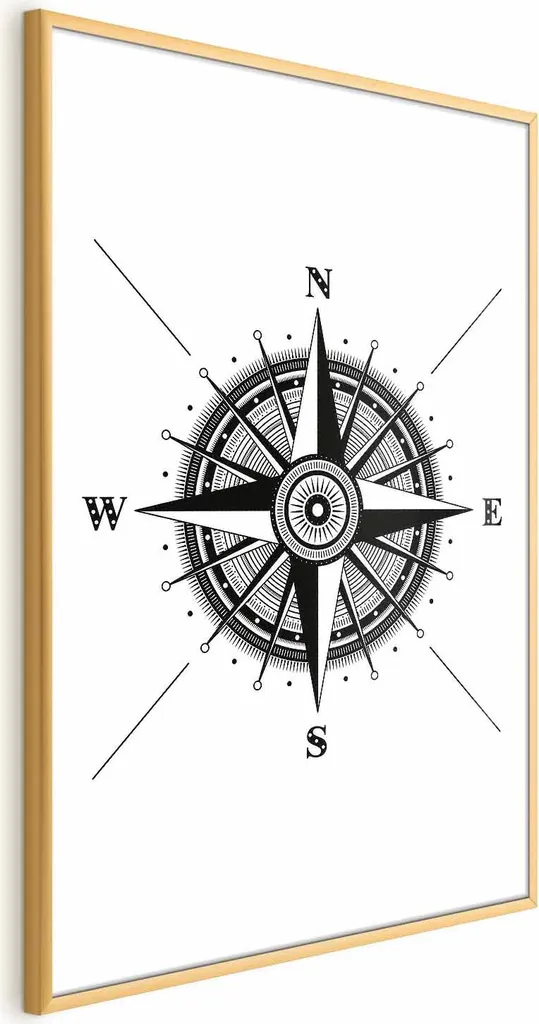 Cornice Oro con Poster Bussola 40x60 cm - Pronto da Appendere