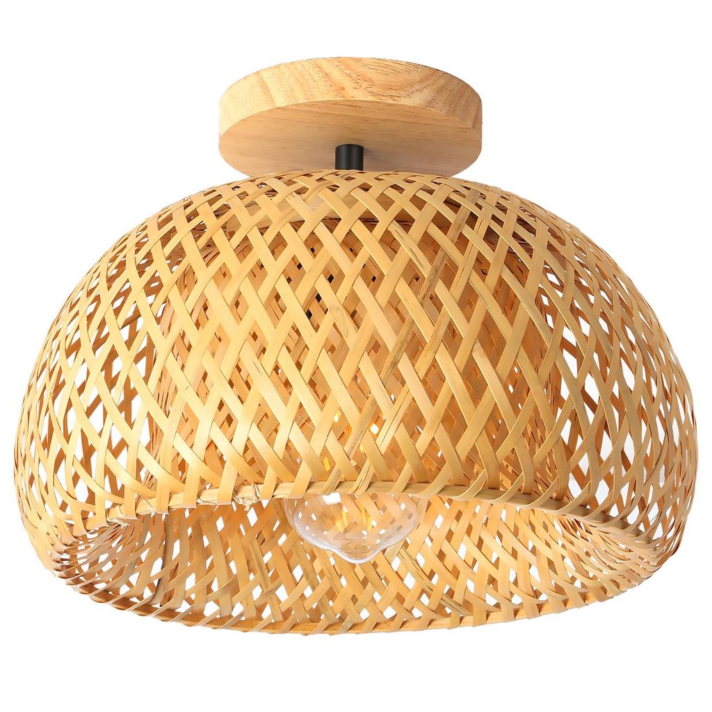 Deckenleuchte aus Bambus, Halbeinbau, Boho-Stil, Handgefertigt, Rattan Lampe für Schlafzimmer, Kinderzimmer, Flur