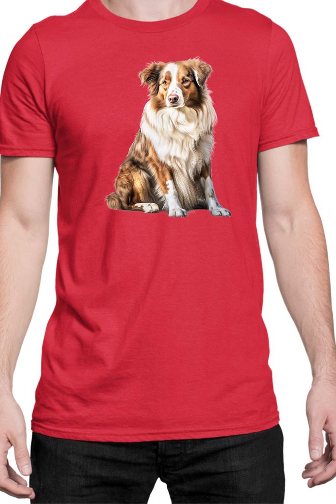 Herren T-Shirt Dogs Breeds Shetland Sheepdog Dog Breed 006, Man S / Rot