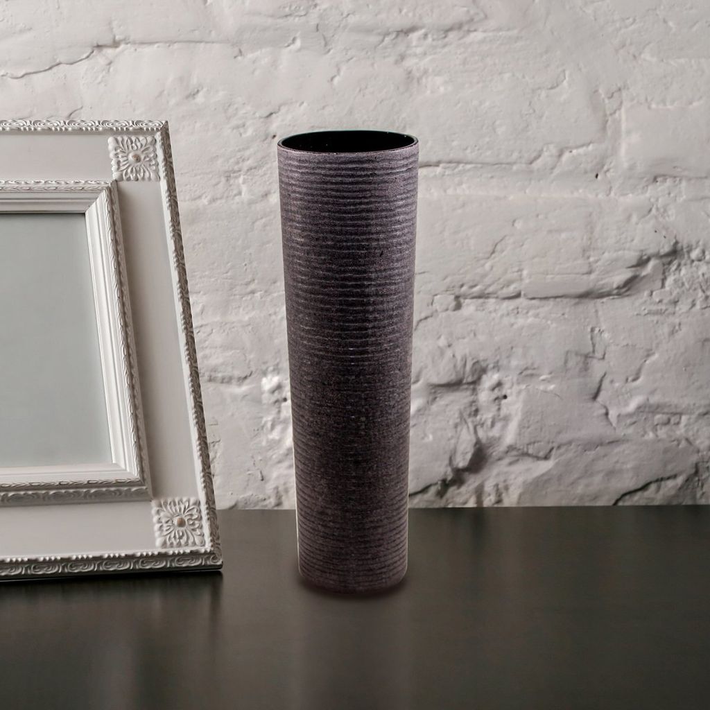 Blumenvase, Struktur, Glas, Chabby Chic | Glas, Violett | H 32,0 x B 9,5 cm