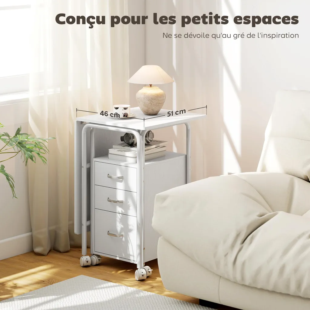 Bureau de télétravail pliable blanc idéal pour chambre ou petit studio - 3